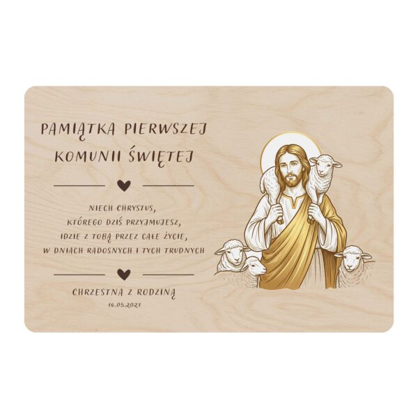 Drewniana tabliczka pamiątkowa na komunię -