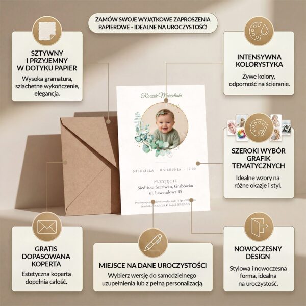 Zaproszenie na roczek 10x15 z danymi uroczystości -