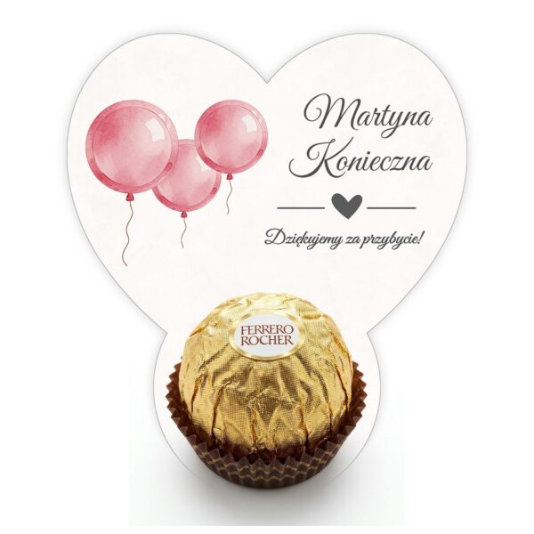 Podziękowanie dla gości Ferrero z winietką na roczek -