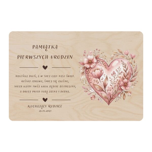 Drewniana tabliczka pamiątkowa na roczek -