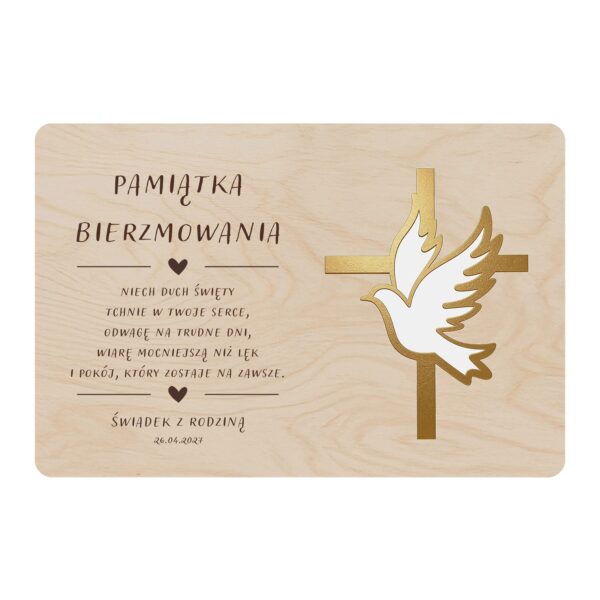 Drewniana tabliczka pamiątkowa na bierzmowanie -