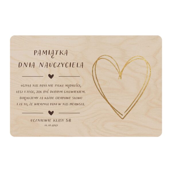 Drewniana tabliczka pamiątkowa na Dzień Nauczyciela dla nauczycielki -
