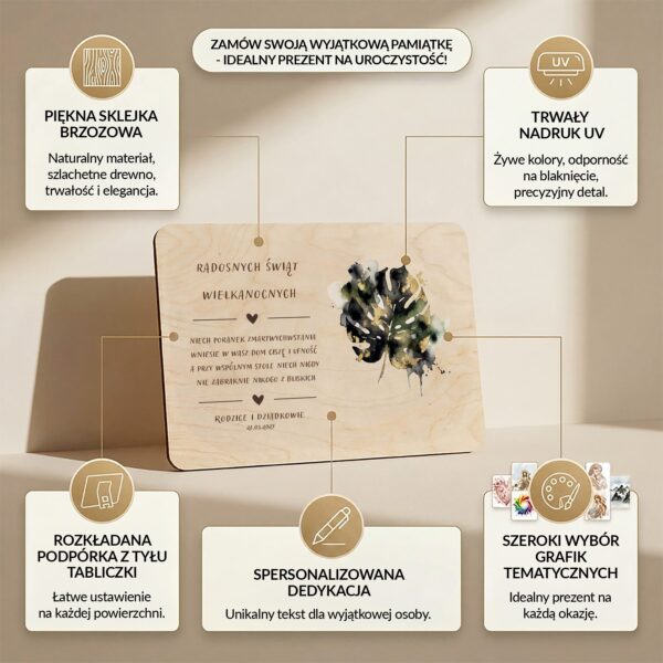 Drewniana tabliczka pamiątkowa na Wielkanoc -