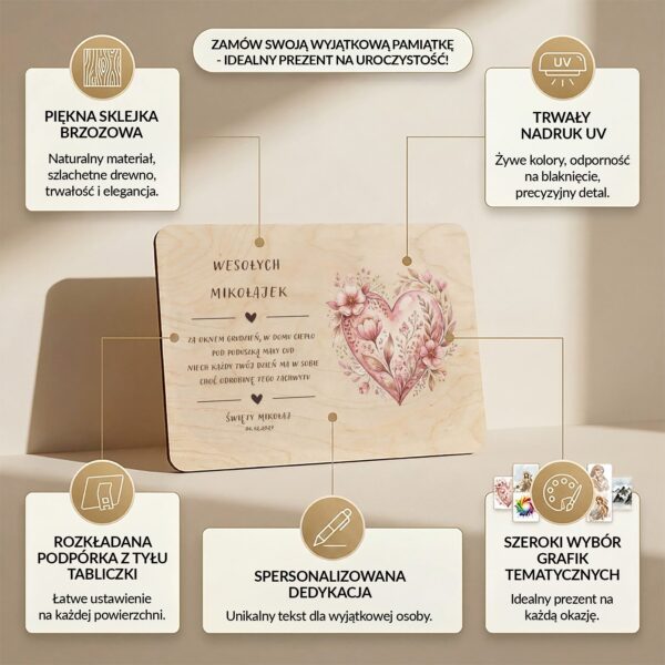 Drewniana tabliczka pamiątkowa na mikołajki -