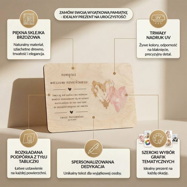 Drewniana tabliczka pamiątkowa na wieczór panieński -